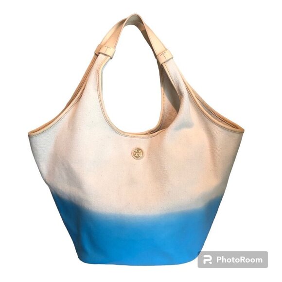 **SOLD**Tory Burch Summer Slouchy Hobo Natural / Juniper Berry Multi-Color Tote - Picture 2 of 14